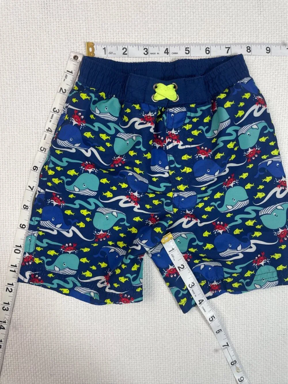 Quad Seven Boys Swim Trunks Whale Ocean Print Blue Swim Shorts 24M